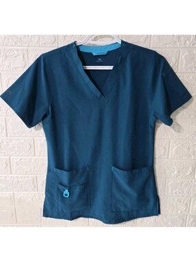 Carhartt Force Teal Blue V-Neck Multi Pocket Scrub Top Womens XS Like New
